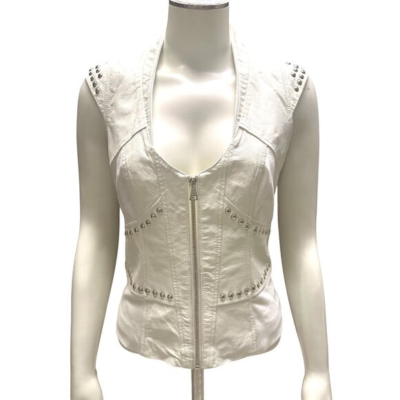 Bebe All Leather Size Small White Studded Vest - Picture 1 of 12